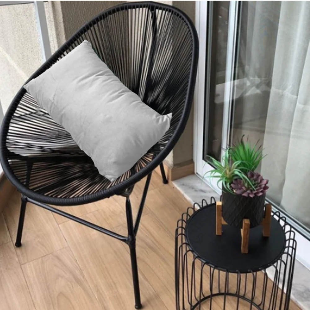 Kit 05 Poltrona Cadeira Acapulco Sala Jardim Varanda Preto Com Almofada Quadrada Suede Branco - Amey - 2