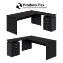 Ver imagem 7 de Mesa L Escrivaninha 1,70m Gaveteiro 4 Gavetas Pés Painel F5 Cor:preto