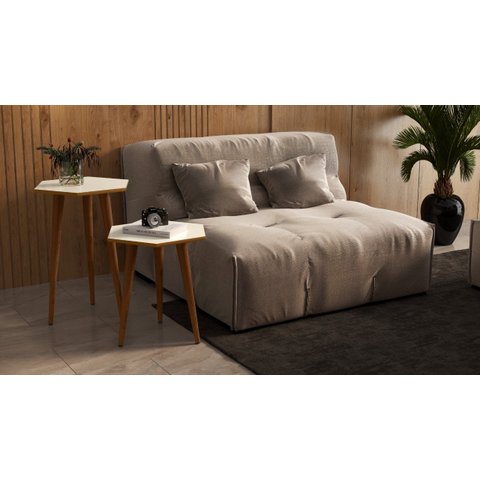 Jogo 2 Mesas Pés Palito Tampo Sextavado Cores - Comprar Moveis em Casa: Off White / Freijo