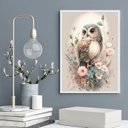 Ver imagem 2 de Quadro Aquarela Corujinha com Flores 33x24cm - com Vidro:moldura Branca