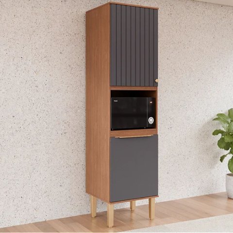 Paneleiro Cozinha 2 Portas Nicho Microondas Armário 100% MDF:Freijó/Titanium
