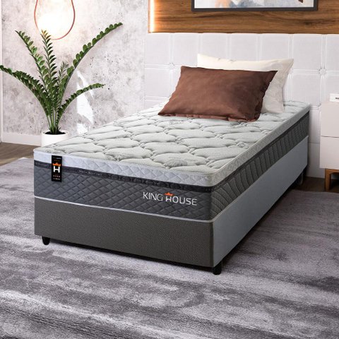 Conjunto Cama Box Solteiro c/ Molas Ensacadas Benton Cinza 88x188x71