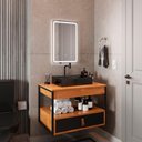 Ver imagem 2 de Gabinete Harley 1 Gaveta Espelho Retangular Led 60cm Bivolt Nature/preto