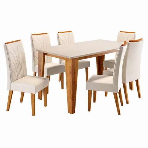 Conjunto Sala de Jantar 6 Lugares Retangular Tampo de MDF Olinda Cobre/Blonde/Bege - Casa Giulia