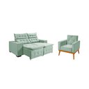 Ver imagem 1 de Kit Sofá Bari Retrátil Reclinável 1,90m Pillow + Poltrona Florença Espuma Premium - Acqua Veludo
