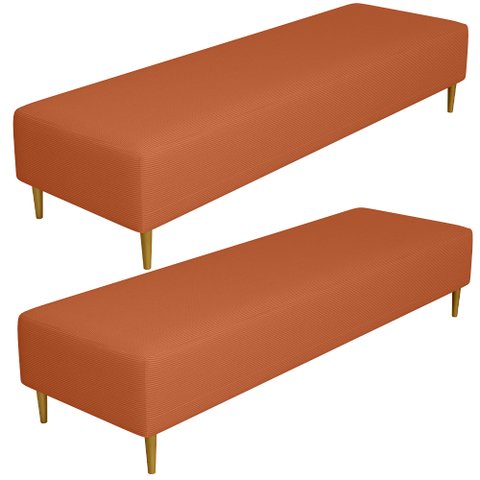Kit 02 Puffs Decorativo Sala de Estar Bali W01 Pés Palito 190x60cm Tecido Terracota - Lyam Decor