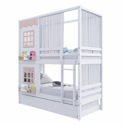 Treliche Casinha 2 Janelas Cortina Madeira Branco-rosa - 3