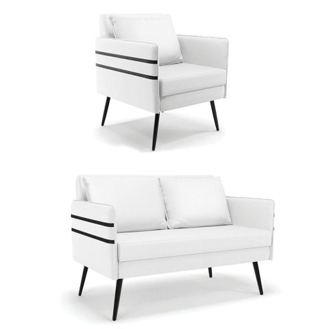 Kit 01 Namoradeira e 01 Poltrona Corino Branco