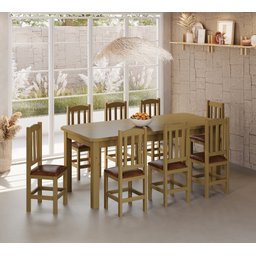 Conjunto Mesa de Madeira Nogueira 200x88 + 8 Cadeiras Estofadas Sfa - 1