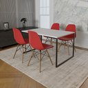 Ver imagem 1 de Mesa Industrial Base de Ferro Preto Tampo 137x90 Branco 4 Cadeiras Eames Madeira Assento Vermelho