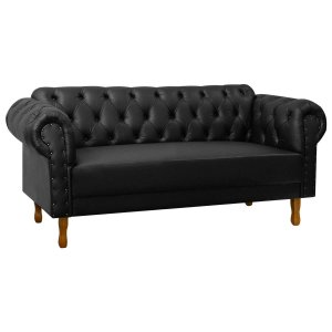 Sofá Chesterfield 160cm para Barbearia e Recepção Capitonê Corino Preto - Sofa Store:corino Preto