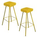 Ver imagem 1 de Kit 02 Banqueta Alta Lira Eiffel Industrial Cozinha Bar Balcão Bistrô Ferro Dourado Suede Amarelo