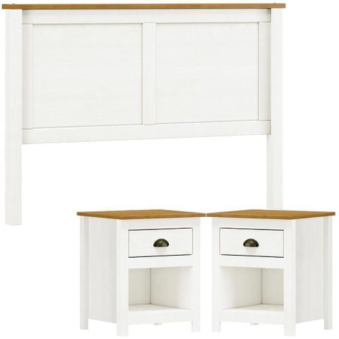 Cabeceira Queen e 02 Mesas Cabeceira Madeira Maciça Branco Freijo Milani Store