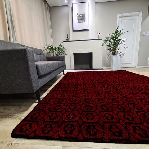 Tapete Carpete Sala Quarto Elegante Geométrico 1,00 X 1,50 - Cor Vinho
