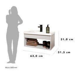 Gabinete Armario para Banheiro 100% MDF com Cuba - Livorno Lineo 60cm - 3