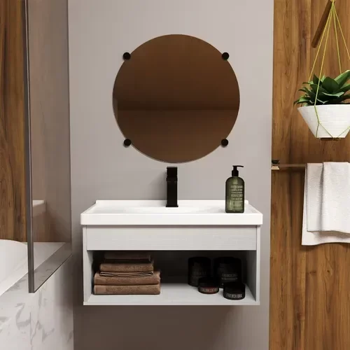 Gabinete Armario para Banheiro 100% MDF com Cuba - Livorno Lineo 60cm