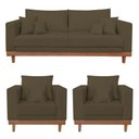 Ver imagem 1 de Kit 2 Poltronas Living + Sofá 3 Lugares Base Madeira Suede Marrom