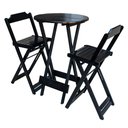 Ver imagem 1 de Jogo de Mesa Bistrô Dobrável em Madeira Padrão com C/2 Banquetas Altas - Preto