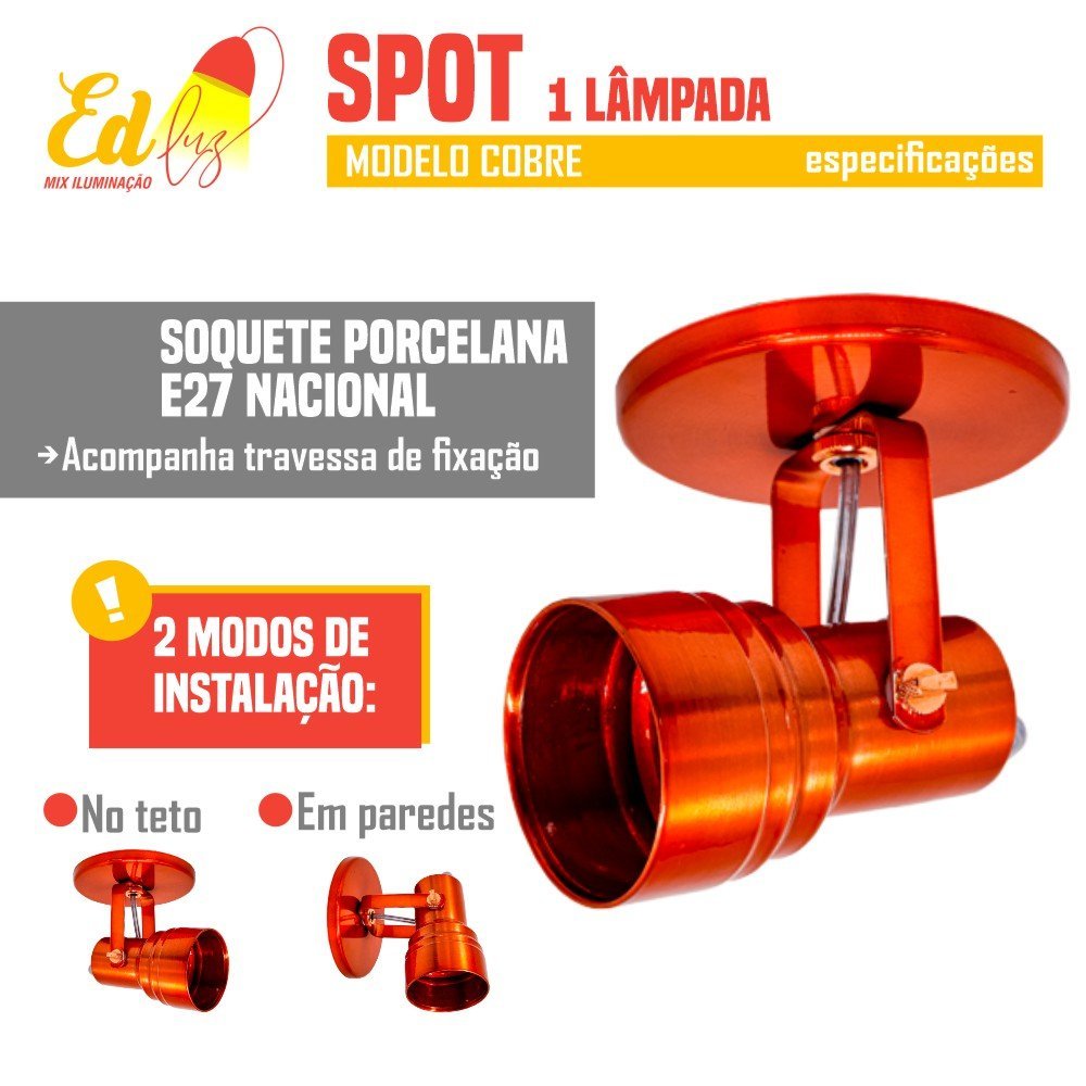 Spot Luminária 1 Lâmpada Varias Cores Sobrepor Teto Parede - 4