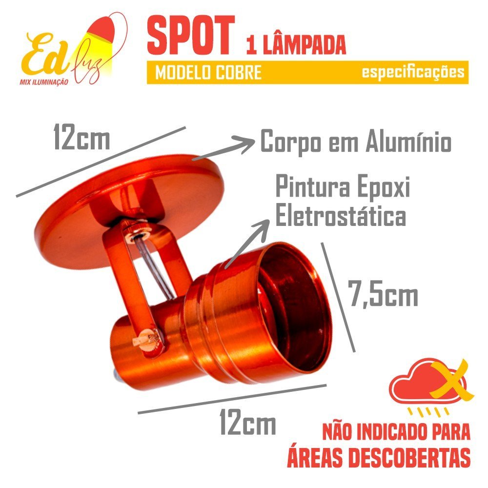 Spot Luminária 1 Lâmpada Varias Cores Sobrepor Teto Parede - 3