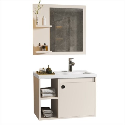Conjunto Gabinete Adonis Organizador 60 Cm Banheiro Pérola