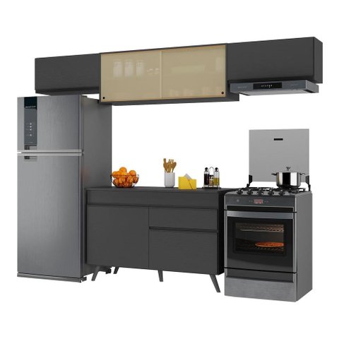 Armário de Cozinha Compacta 260cm Veneza Multimóveis V3698 Preto