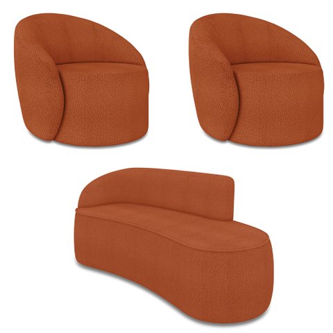 Sofá 2 Lugares Orgânico 140cm Morgan e 2 Poltronas Lua Bouclê Terracota D03 - D’Rossi