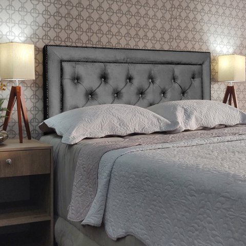 Cabeceira Solteiro 90 Cama Box Classic Diamond Cinza Suede com Pés Rbl