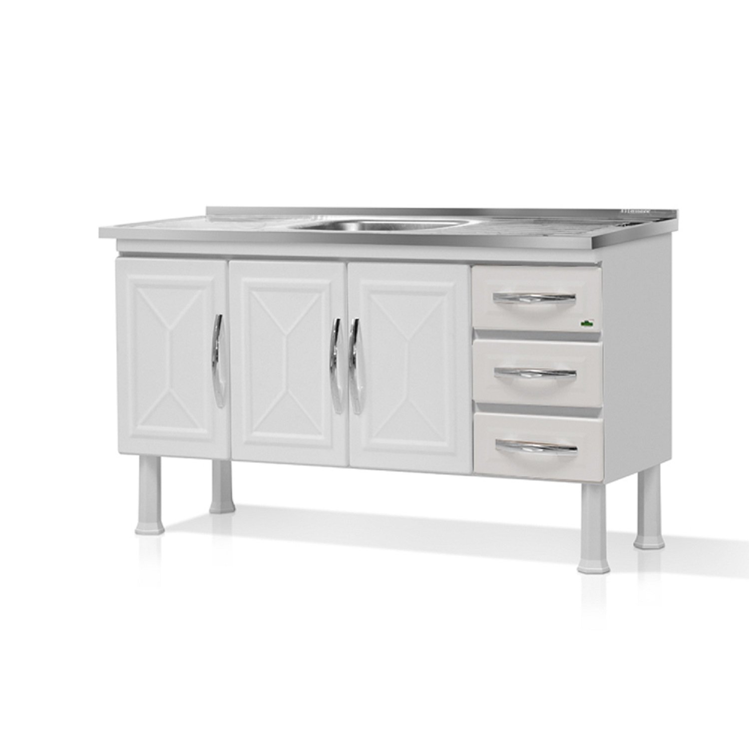 GABINETE DE COZINHA 100% AÇO PARA PIA 1.50 MT 3 PORTAS 3 GAVETAS ...