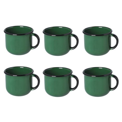 Jogo de Xícara de Chá 06 Peças Esmaltada Verde 240 ml Ewel