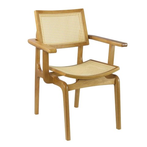 Cadeira Milão com Braço Assento Palhinha com Encosto Palhinha Amêndoa