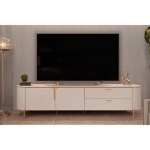 Rack Bancada P/ Tv até 75 Pol Celine 100% Mdf C/ Pés 241x57cm Off White/off White - Dj Móveis