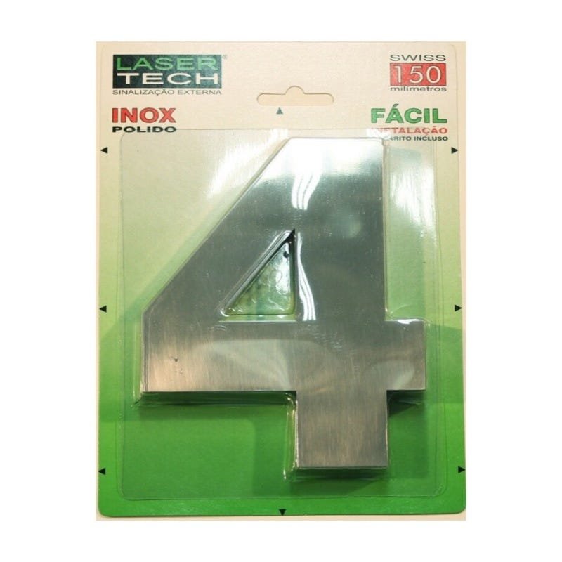 Números Inox (algarismos) - Para Fachadas - 15cm - (Nº 4)