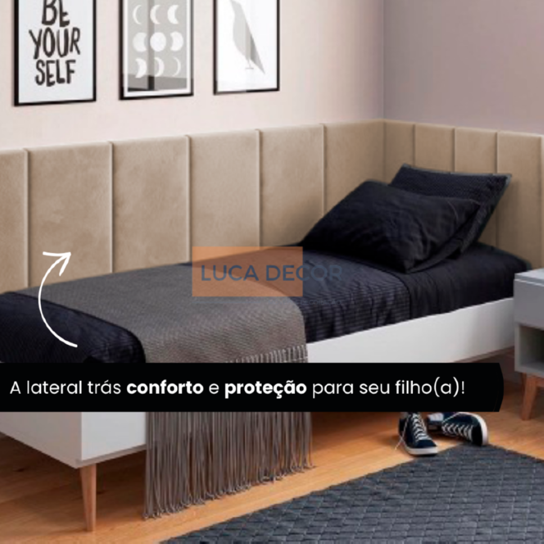 Conjunto Cabeceira De Cama Solteiro Suspensa Várias Cores:Suede Bege - 3