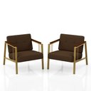 Ver imagem 2 de Kit 02 Poltronas Estofadas Pomezia Industrial Dourado/sd Marrom - M.a Dourado/suede Marrom