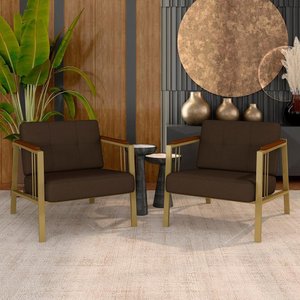 Kit 02 Poltronas Estofadas Pomezia Industrial Dourado/sd Marrom - M.a Dourado/suede Marrom
