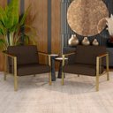 Ver imagem 1 de Kit 02 Poltronas Estofadas Pomezia Industrial Dourado/sd Marrom - M.a Dourado/suede Marrom