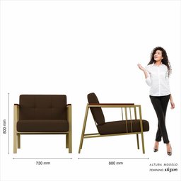 Kit 02 Poltronas Estofadas Pomezia Industrial Dourado/sd Marrom - M.a Dourado/suede Marrom - 5