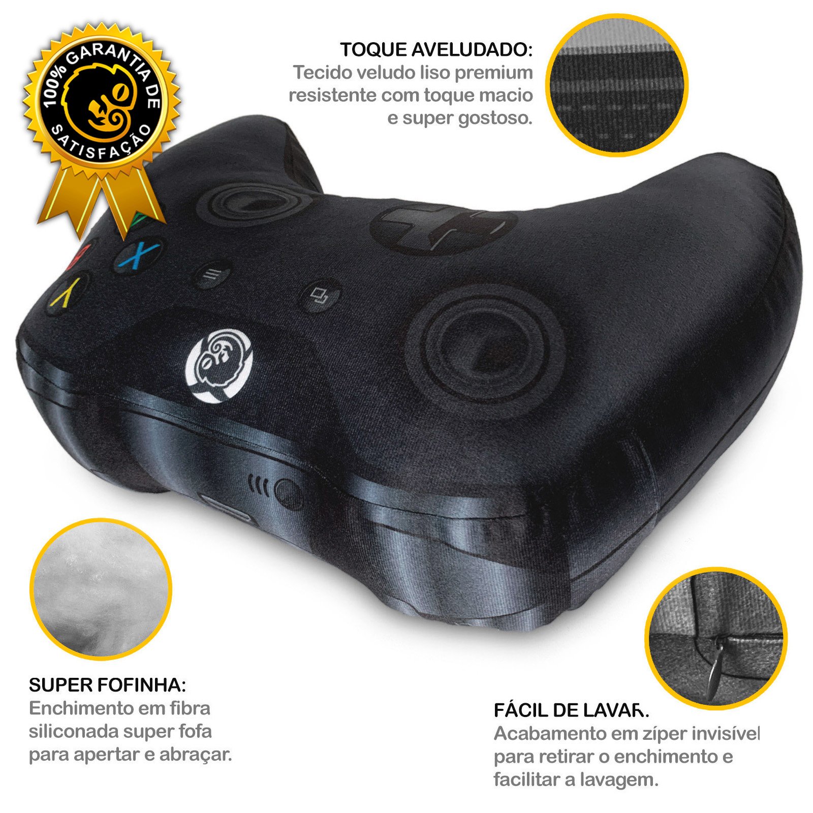 Almofada Gamer Controle de Video Game Joystick Xpillowbox One Preto - 5