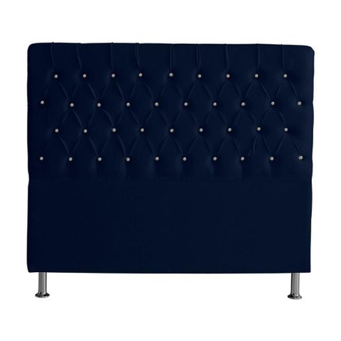 Cabeceira de Cama Box Bella King 195 Cm Suede Botão Cristal Azul Marinho Eli Móveis e Decoração