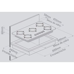 Fogão Cooktop À Gás 5 Bocas Quadrichamas Black Braslar - 2
