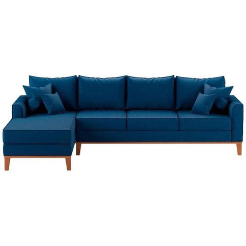 Sofá 4 Lugares Beny com Chaise Esquerdo Linho Azul