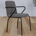 Ver imagem 2 de Kit 02 Cadeiras Estofada para Sala de Jantar com Braço Loft Preto C01 Linho Fendi Cinza - Lyam