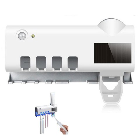 Dispenser Pasta de Dentes Automatico Luz Ultravioleta Elimina Bacterias Esterilizador Suporte Escova