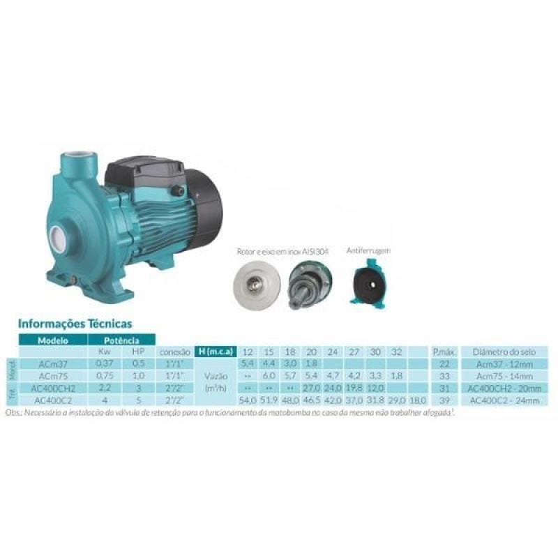 Bomba Centrifuga Claw AC400C2 - 5CV - Trifásica - 220v - 5