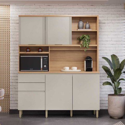 Armário de Cozinha 163 Cm 5 Portas 2 Gavetas Jequitibá Gris