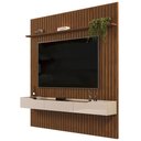 Ver imagem 1 de Painel para Tv 75 Pol Ripado com Bancada Suspensa 223x240cm Pratisk D04 Freijó/off White - Mpozenato