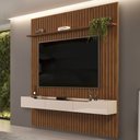 Ver imagem 2 de Painel para Tv 75 Pol Ripado com Bancada Suspensa 223x240cm Pratisk D04 Freijó/off White - Mpozenato