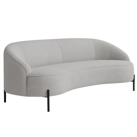 Sofá Curvo Porto 03 Lugares 180cm Pés Preto Bouclé Cinza Claro - Nexta Casa