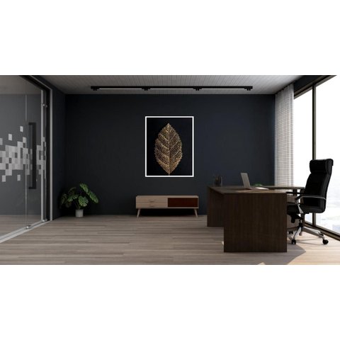 Quadro Decorativo Folhas Douradas com Fundo Preto